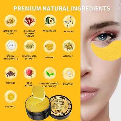 Qyiywim 24K Gold Under Eye Patches – 70 PCS Eye Gel Pads for Dark Circles, Puffiness & Eye Bags