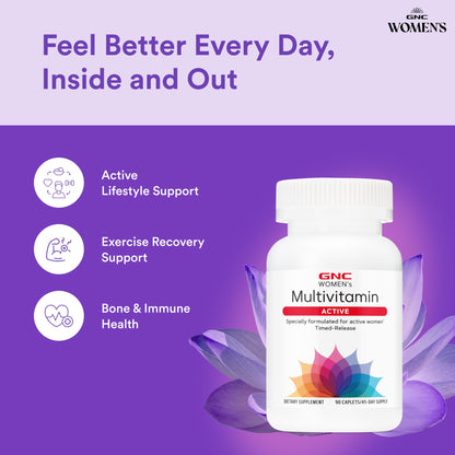 GNC Women’s Active Multivitamin Caplets, Clinically Proven, Complete Nutrition, Exercise Recovery, Energy Production, Bone Health, Beauty, Immune, Iron, Zinc, Biotin, 90 Capsules