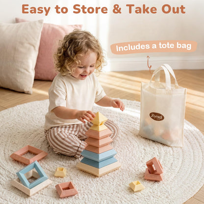 Joyreal Montessori Stacking Blocks for Toddlers 1-3，30PCS Nesting & Building Toys with Storage Bag,Educational Fine Motor Learning Toy, Preschool STEM Stacking Blocks for Boys Girls 12M+