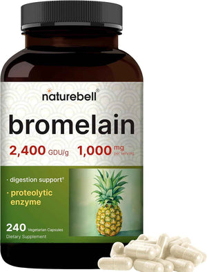 NatureBell Bromelain, 1,000mg Per Serving, 240 Veggie Capsules - 2,400 GDU - Digestive Enzymes & Joint Support Supplement - Proteolytic Enzymes for Digestion, Fresh Pineapple Source - Non-GMO