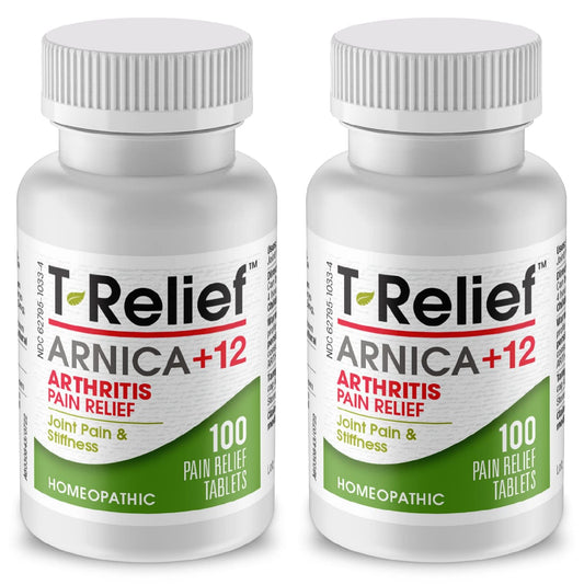 MediNatura T-Relief Arthritis Arnica +12 Pain Relieving Natural Medicines Help Reduce Soreness Stiffness Aches & Pains in Joints Naturally - 100 Tablets (2 Pack)