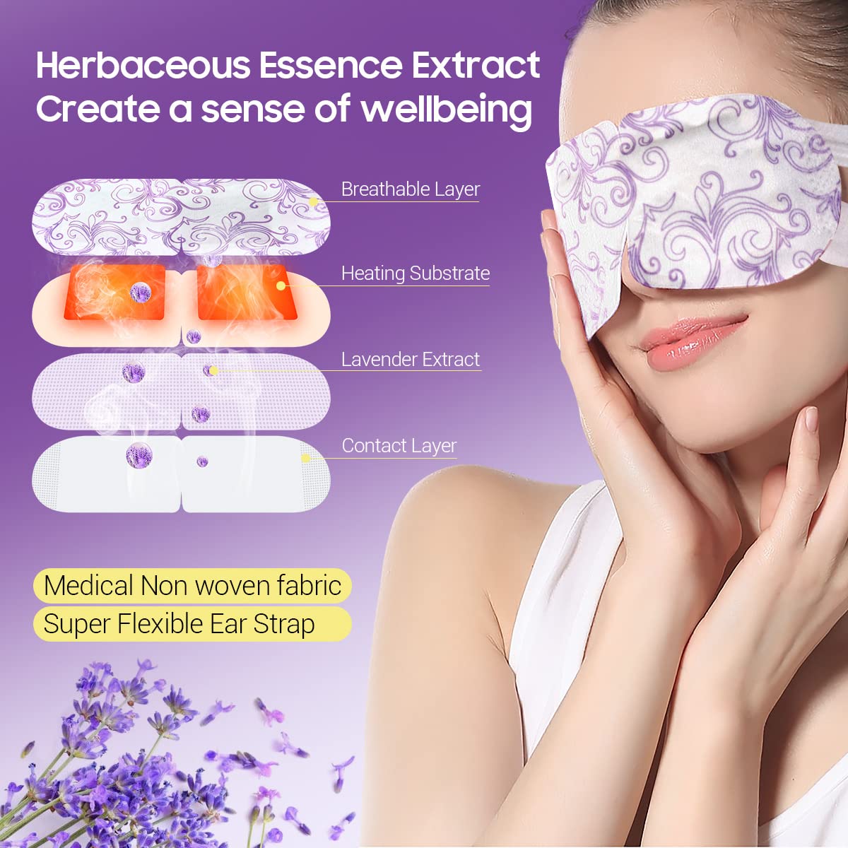 16-Pack Lavender Steam Eye Masks – Self-Heating Warm Compress for Dry Eyes, Tired Eyes & Dark Circles | Disposable Heated Sleep Mask & Travel Essentials