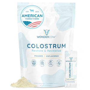 WONDERCOW Colostrum Supplement Powder for Gut Health, Immune Support & Wellness - Natural IgG Pure Whole Bovine Colostrum Superfood, Unflavored, 30 Servings