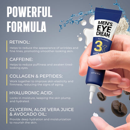 PENEBELLA Men's Eye Cream for Puffy Eyes & Eye Bags – Collagen, Peptides, Vitamin B3 & 5% Caffeine Anti-Wrinkle Under Eye Treatment for Men