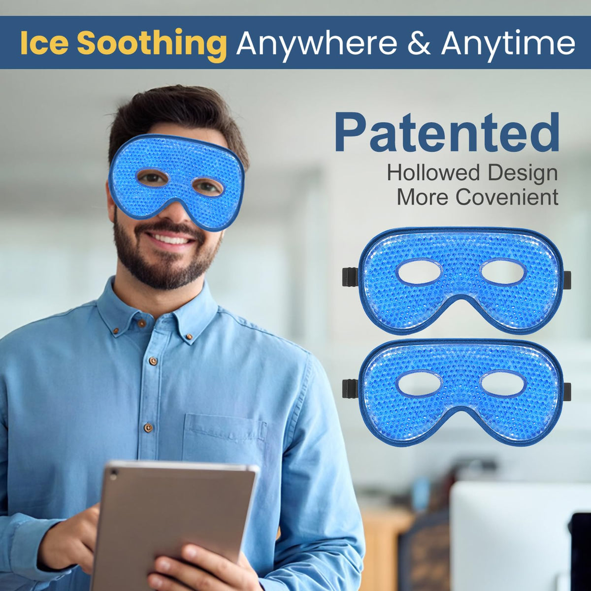 BeeVines XL Jumbo Gel Eye Mask – Cooling & Warming 2-Pack (Navy Blue)