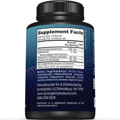 Sunergetic Premium DIM Supplement– 150mg DIM (diindolylmethane), Broccoli