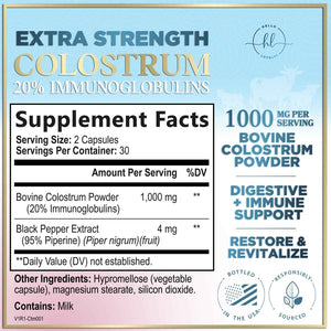 Bovine Colostrum Powder 1000mg Per Serving - with Immunoglobulins (IgG) for Immune Support, Energy & Gut Health Supplement, SP Colostrum Powder Pills,