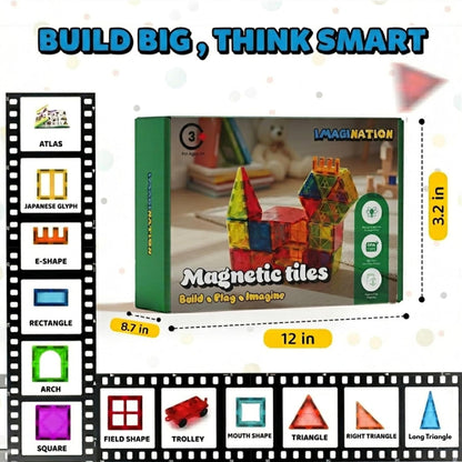 IMAGINATION Magnetic Building Tiles Set, 55 Pieces – Colorful Magnetic Blocks for Kids, STEM Learning Toy Set for 3+ Year Old Boys & Girls