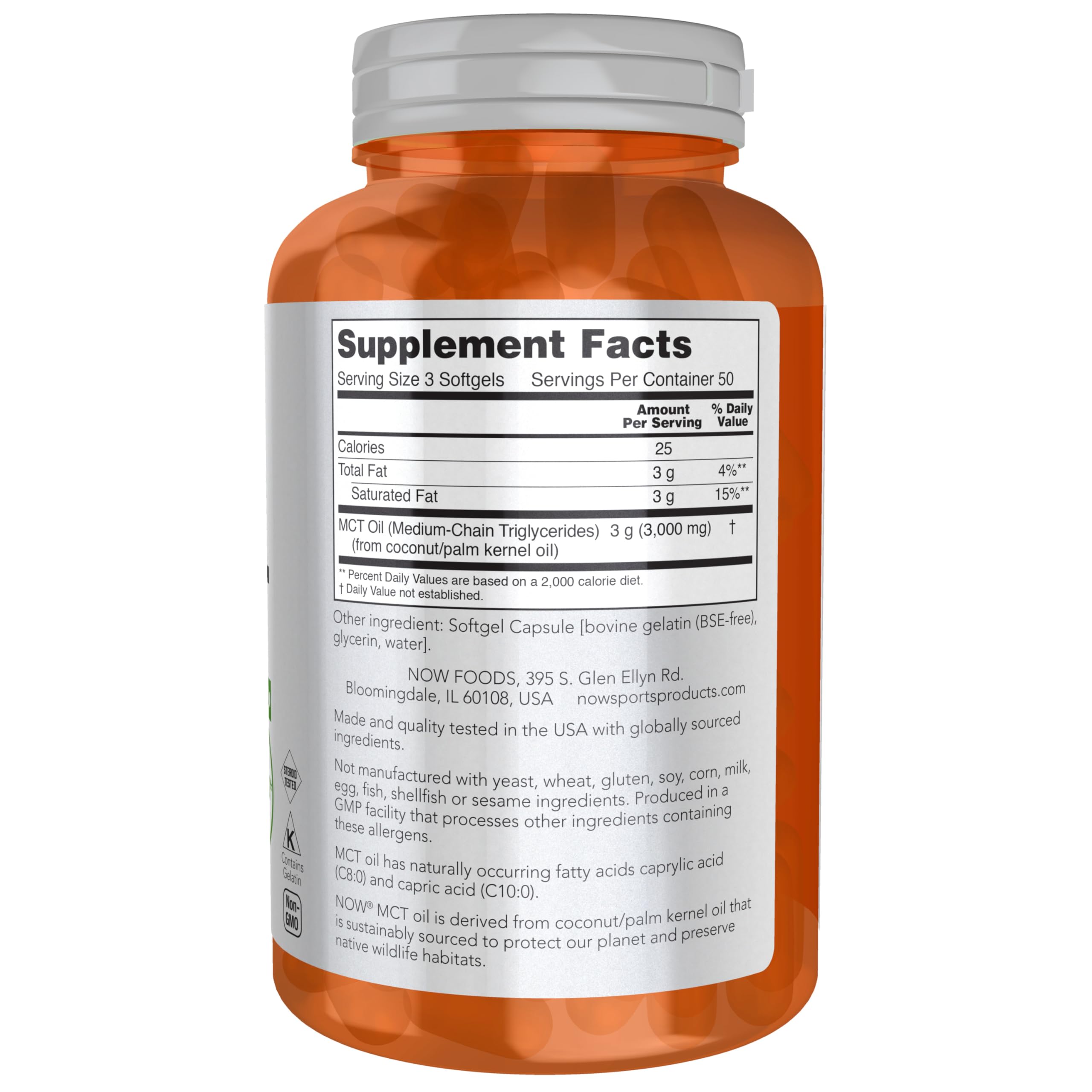 NOW Foods Sports Nutrition, MCT (Medium-chain triglycerides) Oil 1,000 mg, Weight Management, 150 Softgels