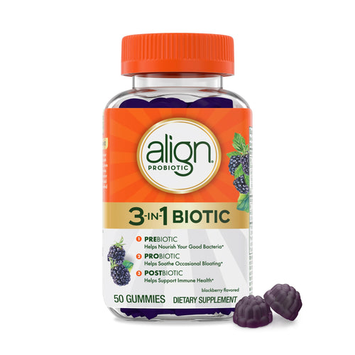 Align Probiotic, 3-in-1 Biotic Gummies, Prebiotic + Probiotic + Postbiotic, #1 Doctor Recommended Probiotic Brand‡, Helps Relieve Occasional Bloating