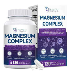 Migcopat Magnesium Complex w/Magnesium Glycinate, Malate, Citrate - 24-in-1 Magnesium Supplement w/Ashwagandha, L-Theanine & NAD+ - Supports Calm, Energy, Muscle & Sleep - Non-GMO, 120 Vegan Caps