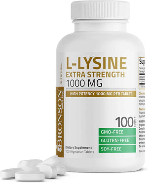 Bronson L-Lysine Extra Strength 1000 MG per Tablet High Potency, Immune Support & Supports Collagen Synthesis, Non-GMO, 100 Vegetarian Tablets