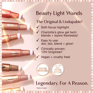 Charlotte Tilbury Pillow Talk Beauty Light Wand Liquid Highlighter Makeup - Soft-Focus Nude-Pink Highlighter & Blush for Cheeks - Pearlescent, Weightless Radiant Finish - Pillow Talk Original