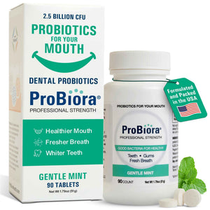 ProBiora Professional Strength Oral Probiotics for Teeth and Gums - Dental Probiotic for Oral Health - Bad Breath Treatment for Adults - Tooth Whitening - ProBiora3 Probiotic Blend - 90 Mint Tablets