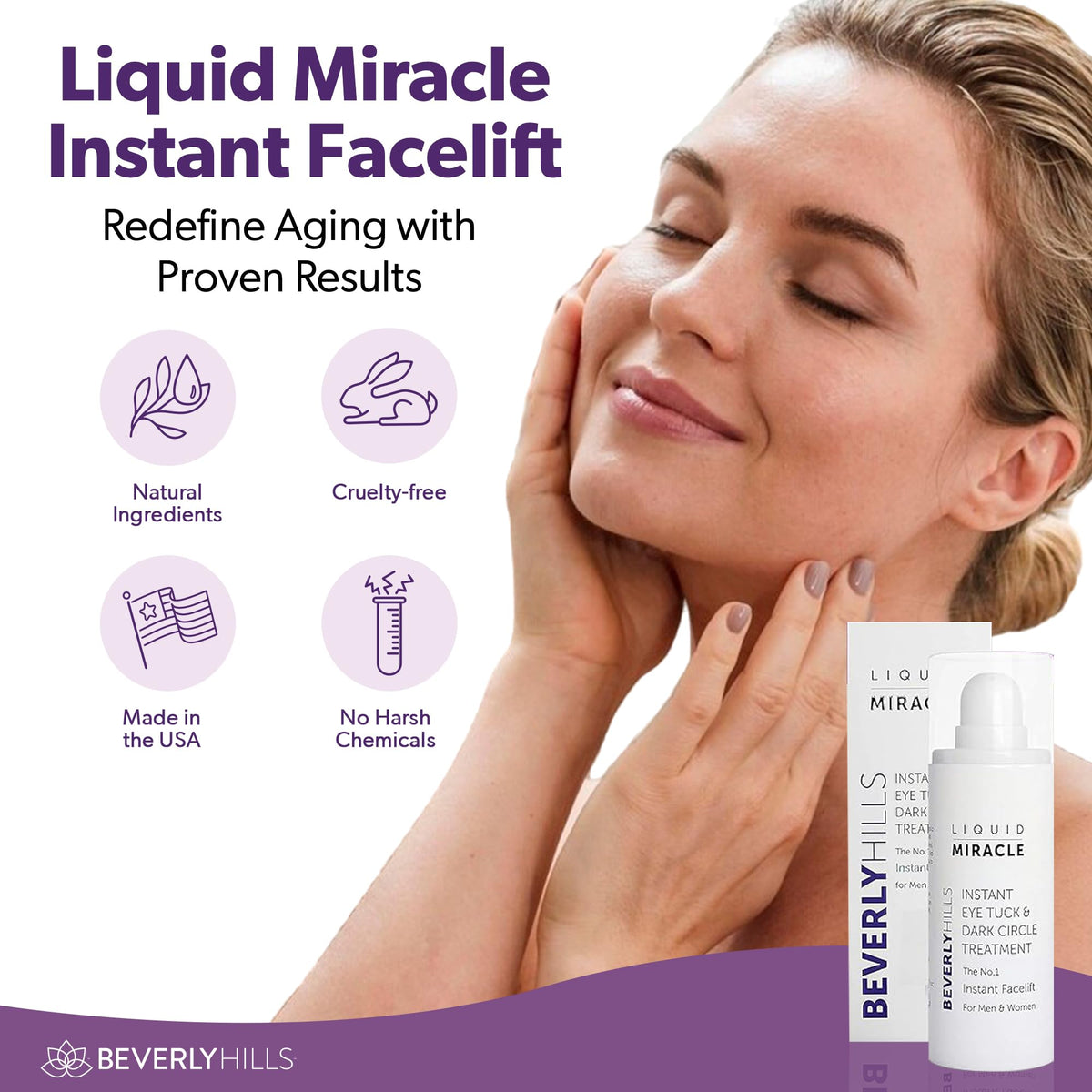 Beverly Hills Instant Facelift & Eye Serum - 30mL (120 Day Supply) - Rapid Reduction Treatment for Bags, Wrinkles & Dark Circles