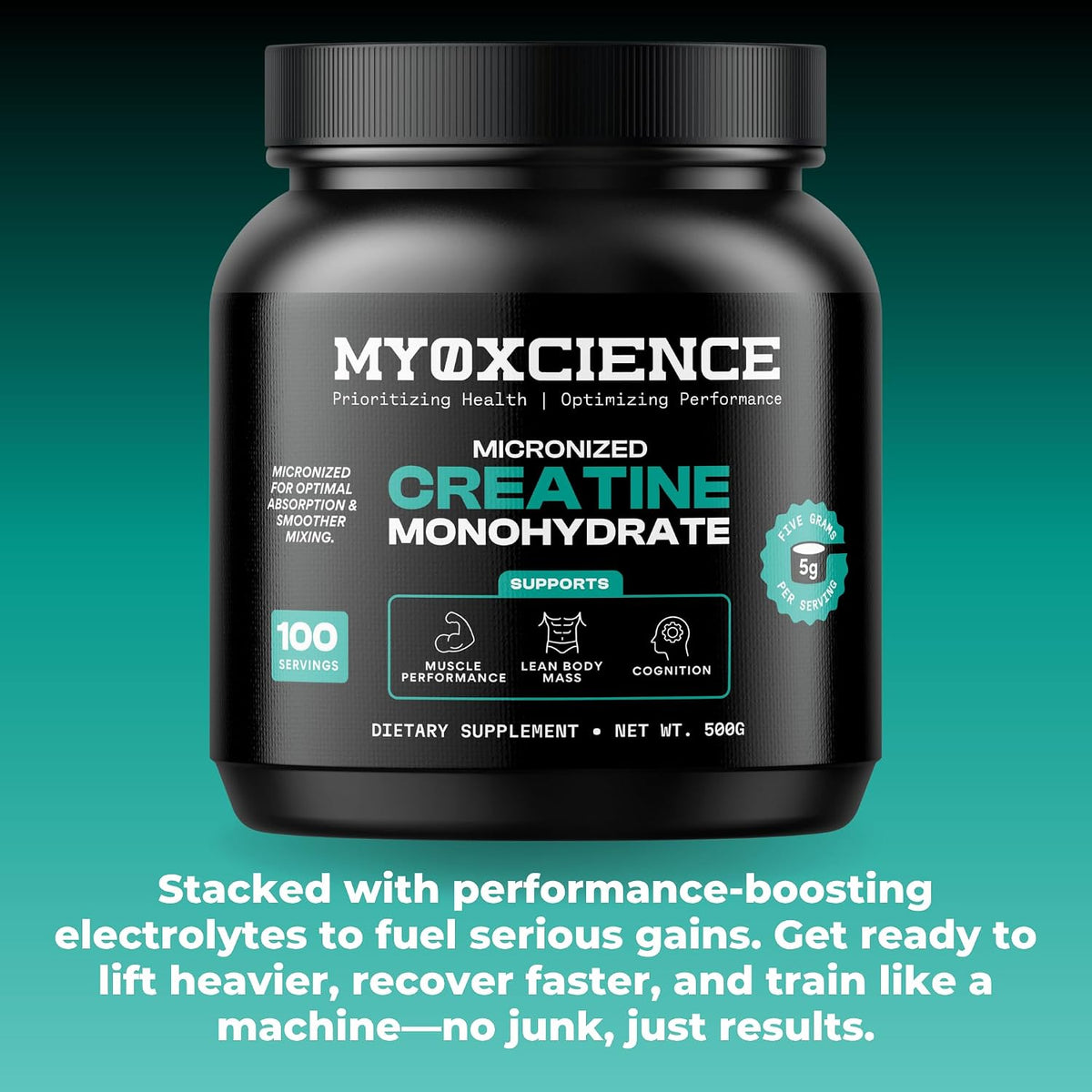 MYOXCIENCE Micronized Creatine - Supports Muscle Performance, Lean Body Mass, & Cognition - 100 Servings