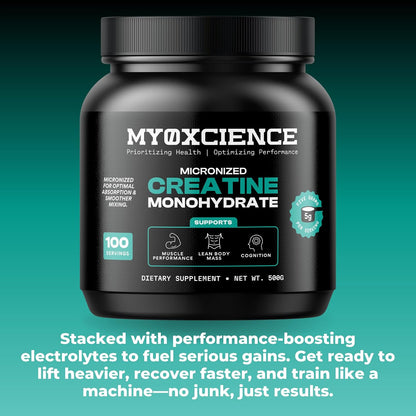 MYOXCIENCE Micronized Creatine - Supports Muscle Performance, Lean Body Mass, & Cognition - 100 Servings