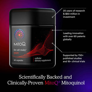 MitoQ Pure Advanced Mitochondria Supplement Superior Bioavailability to CoQ10 - Reduces Free Radical Damage for Healthy Aging, Metabolism, Heart Health, Energy, Strength & Mobility