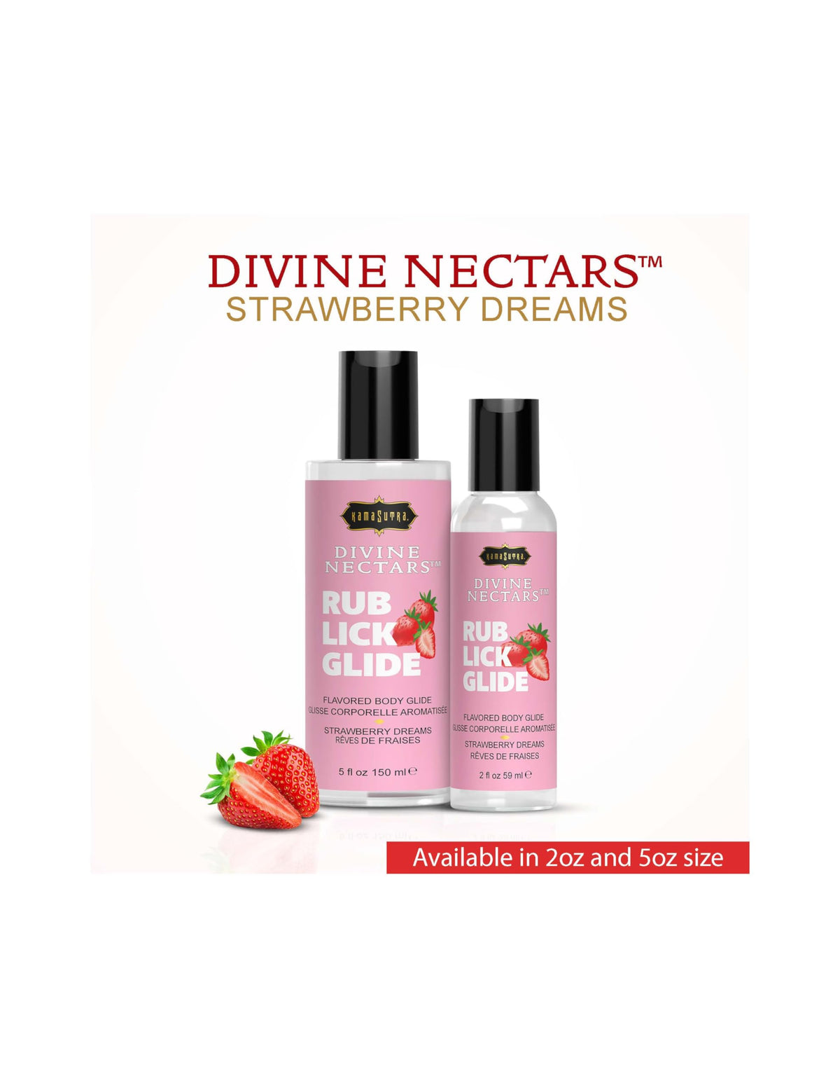 Kama Sutra Divine Nectars Strawberry Dreams 2 fl oz - Flavored 3-in-1: Use Oral, Massage, Water Based for Couples, Women, and Men. Body Topping Manufactured in USA. Ideal for Foreplay.
