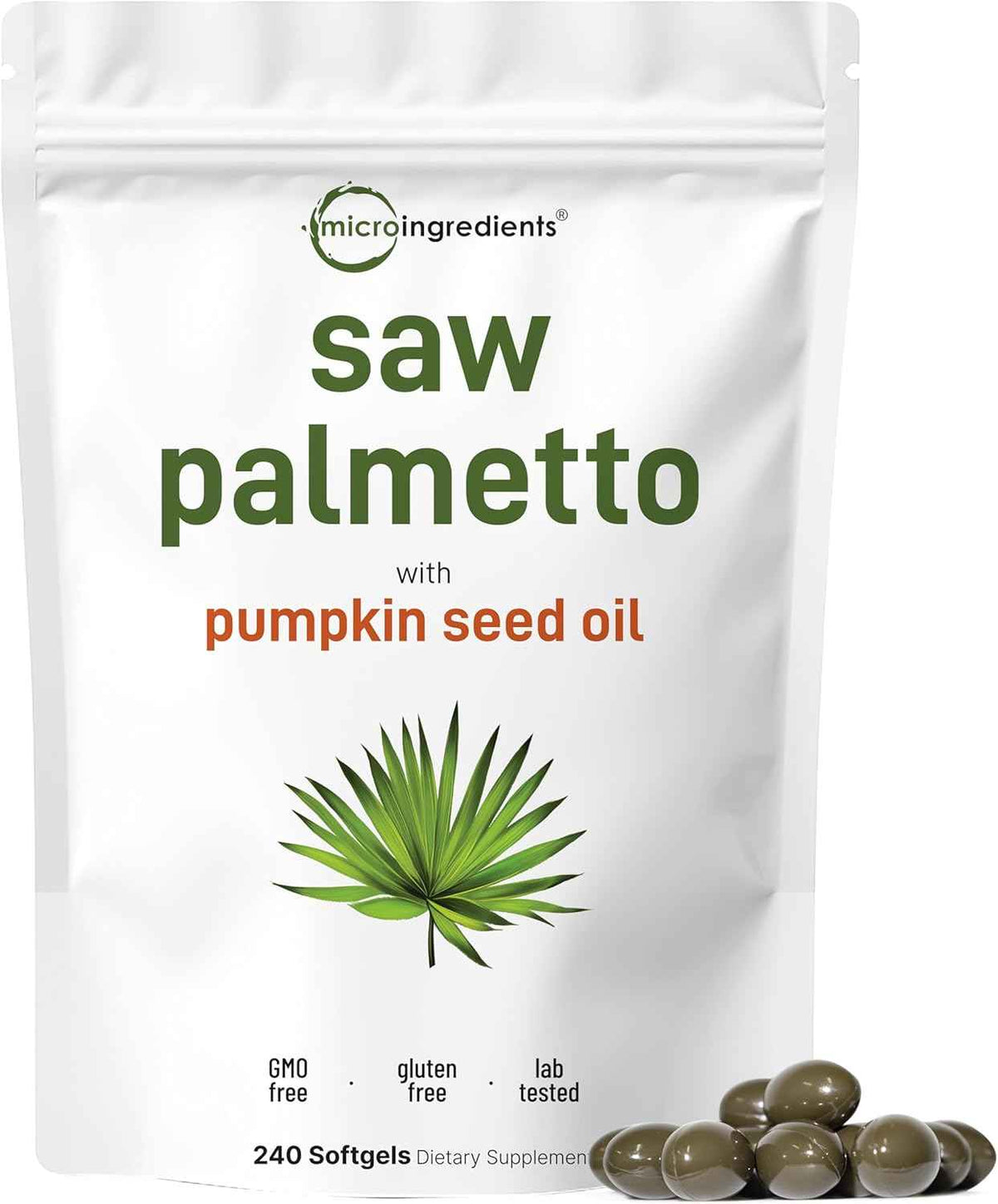 Micro Ingredients Saw Palmetto with Pumpkin Seed Oil for Men, 240 Softgels - Cold-Pressed Extract - Virgin Oil Formula - Rich in Essential Fatty Acids & Phytosterols - Non-GMO, Gluten & Soy Free