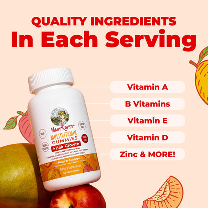 MaryRuth's Multivitamin + Hair Growth Gummies - with Lustriva - Biotin 10000mcg - B Vitamins - Formulated for Thicker Hair, Wrinkles, Fine Lines, Skin Care - Ages 18+ - 30 Servings