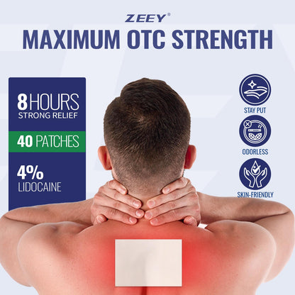ZEEY 4% Lidocaine Pain Relief Patches, Maximum Strength OTC, for Back, Knee, Neck, Shoulders, Joints, Muscle Soreness, Fast Acting, Topical Anesthetic, Large Gel Patch, 5.5" x 3.94", 40 Count