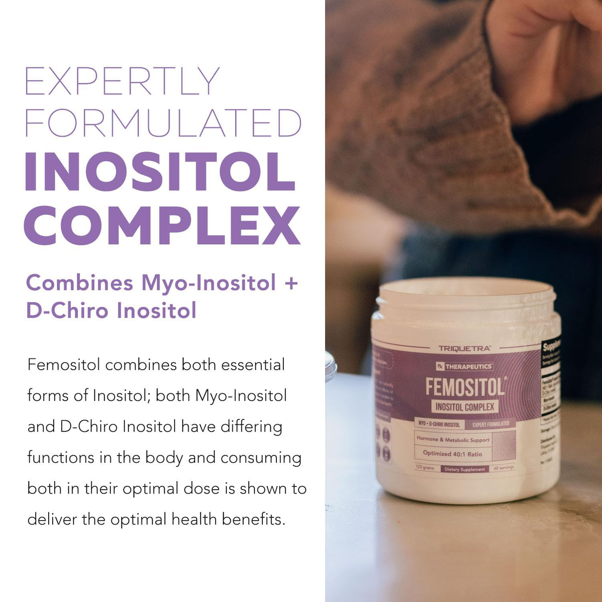 Femositol Myo-Inositol & D-Chiro Inositol Complex Supplement - Clinically Validated 40:1 Ratio (Vitamin B8) - Hormonal Balance & Healthy Ovarian Function Support (90 Capsules - 30 Servings)
