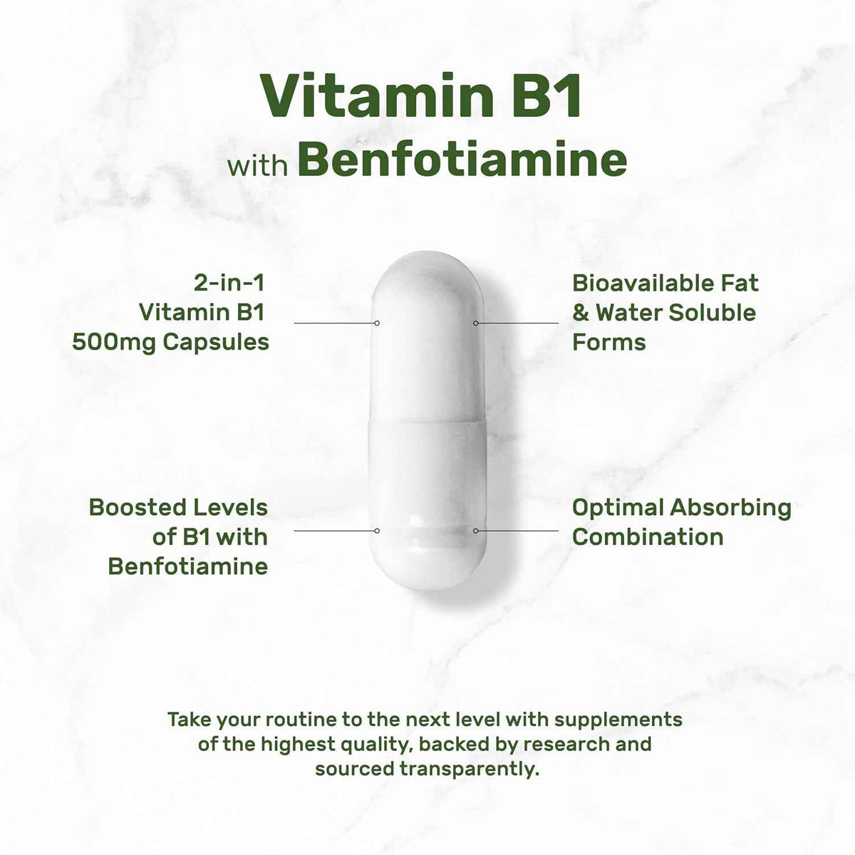DEAL SUPPLEMENT Vitamin B1 500mg with Benfotiamine, 240 Capsules - 2 in 1 Enhanced Formula - Fat & Water Soluble Thiamine B1 Supplement - Third Party Tested, Non-GMO, No Gluten