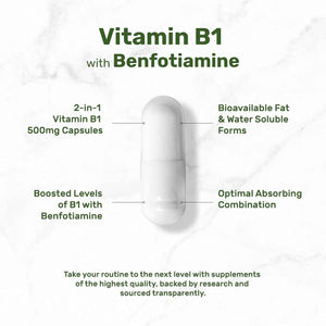 DEAL SUPPLEMENT Vitamin B1 500mg with Benfotiamine, 240 Capsules - 2 in 1 Enhanced Formula - Fat & Water Soluble Thiamine B1 Supplement - Third Party Tested, Non-GMO, No Gluten