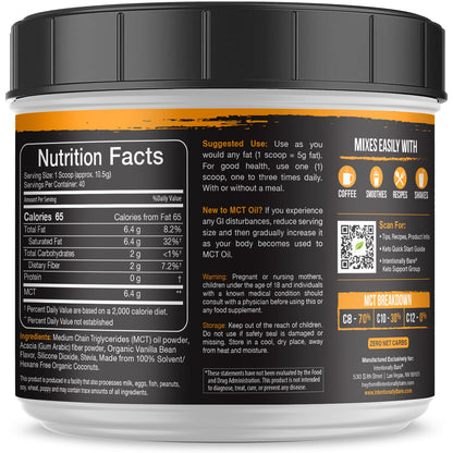 Intentionally Bare MCT Oil Powder - French Vanilla – Zero net Carbs 15oz