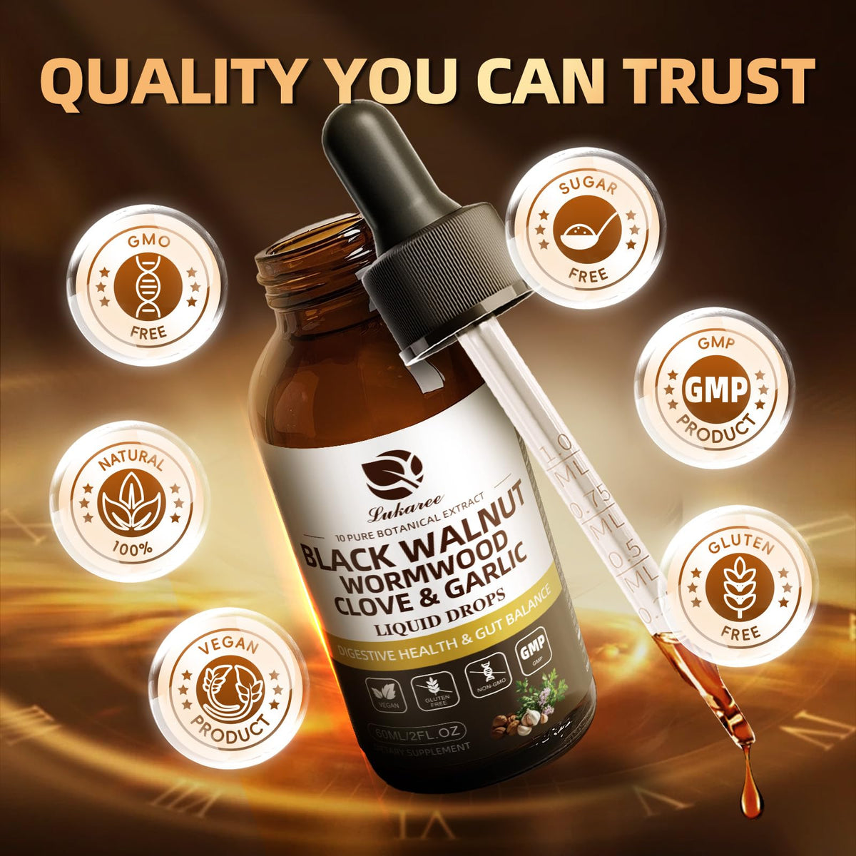 Wormwood Black Walnut Clove Cleanse Tincture - Gut Health & Detox - with Garlic Pumpkin Seeds Soursop Oregano - Digestive & Intestinal Support for Humans - Vegan, Herbal Blends, Liposomal Tech