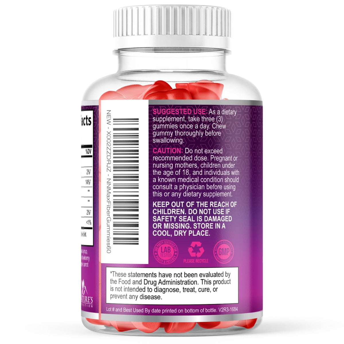 Fiber Gummies for Adults - Soluble Fiber 4g Per Serving - Plant-Based Prebiotic Fiber Supplement for Digestive Health, Gut Health, & Regularity Support - Vegan Gummy - Tasty Berry Flavor - 60 Gummies