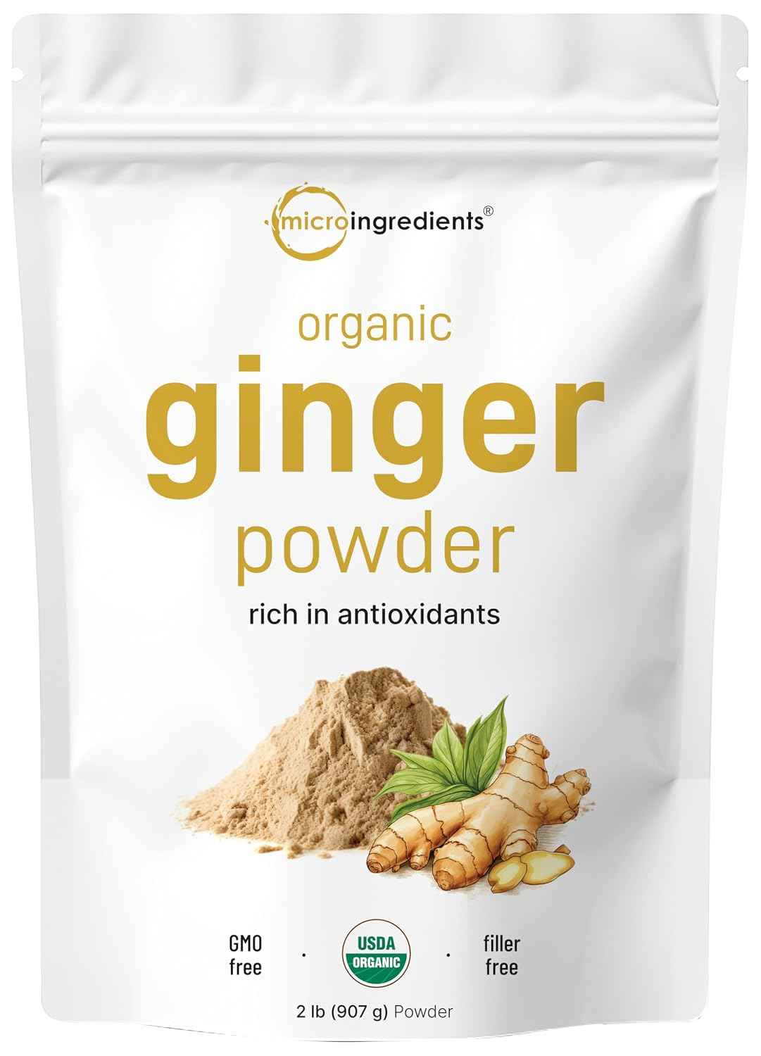 Organic Ginger powder, 2lbs (32oz) - Premium Source for Spice & Seasoning - Great for Baking, Cooking & Tea - Additive Free, Non-GMO, Bulk Supply