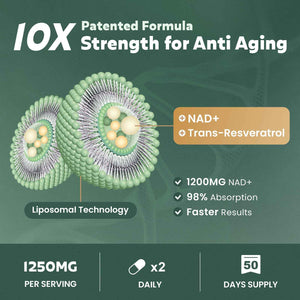 MEGNETA Liposomal NAD+ Supplement 1200mg with Trans Resveratrol - Boost NAD+ Levels, Energy & Anti-Aging Support - Vegan, 100 Capsules