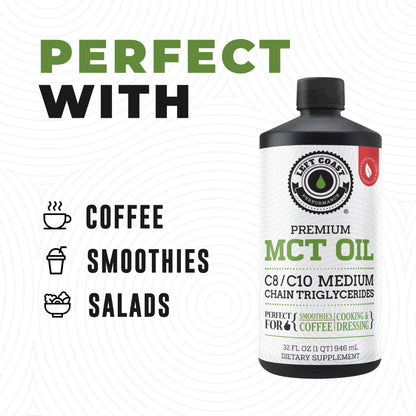 100% Coconut MCT Oil Liquid, 32 Fl Oz