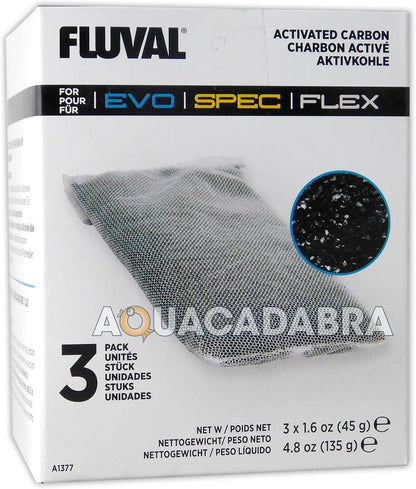Fluval Spec/Evo/Flex Activated Carbon, Replacement Aquarium Filter Media, 3-Pack, A1377 - Replacement Aquarium Filter Media