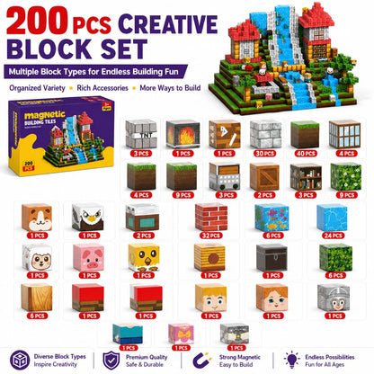 Magnetic Building Blocks 200PCS, 0.8in Stacking Cubes STEM Toy Kids Ages 3+