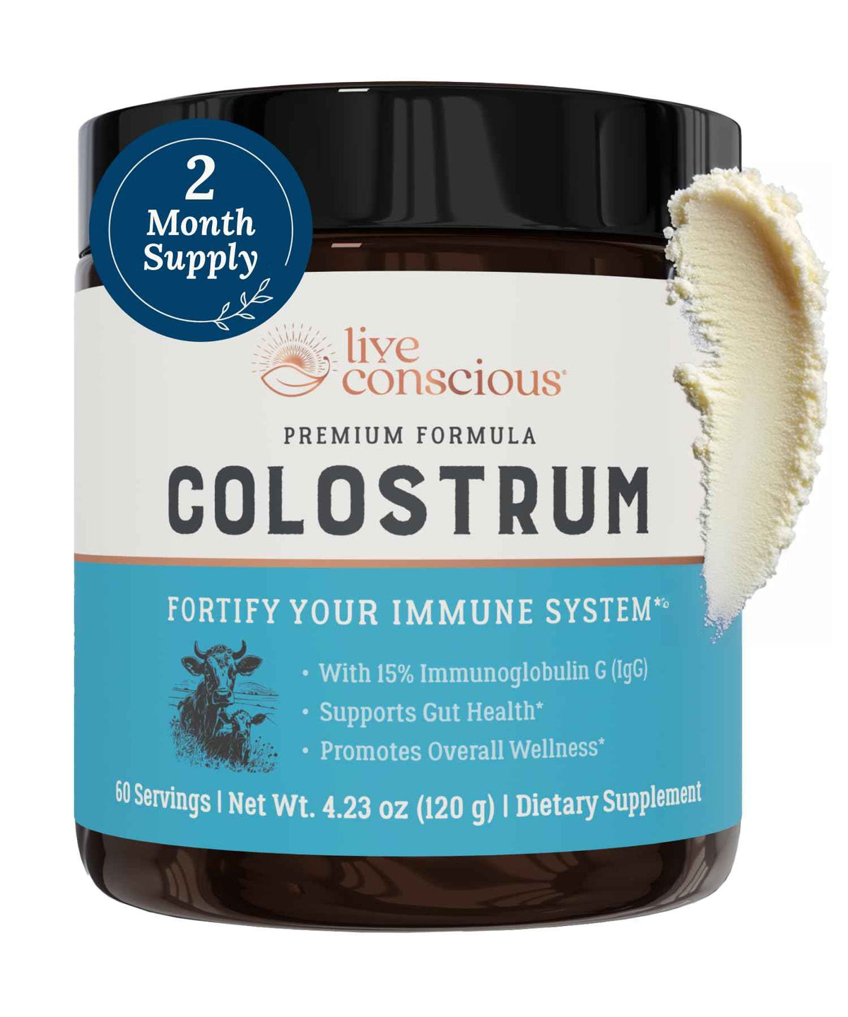Live Conscious Colostrum Powder - Grass Fed Colostrum Supplement with Lactoferrin for Iron Absorption - Bovine Colostrum an Immune System Supplement