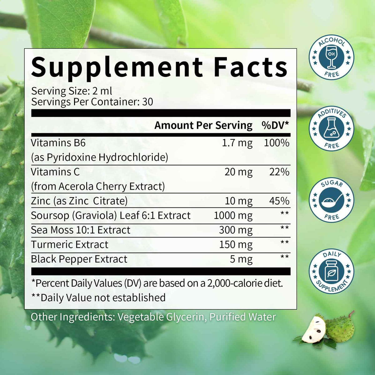 Catfit Soursop Graviola Liquid Drop - Soursop Drops for Cell Support, Antioxidant, Relaxation & Immune Boost with Sea Moss, Turmeric, Black Pepper, B6 C, Zinc, Sugar Free, Gluten Free, Vegan, 2 Fl Oz