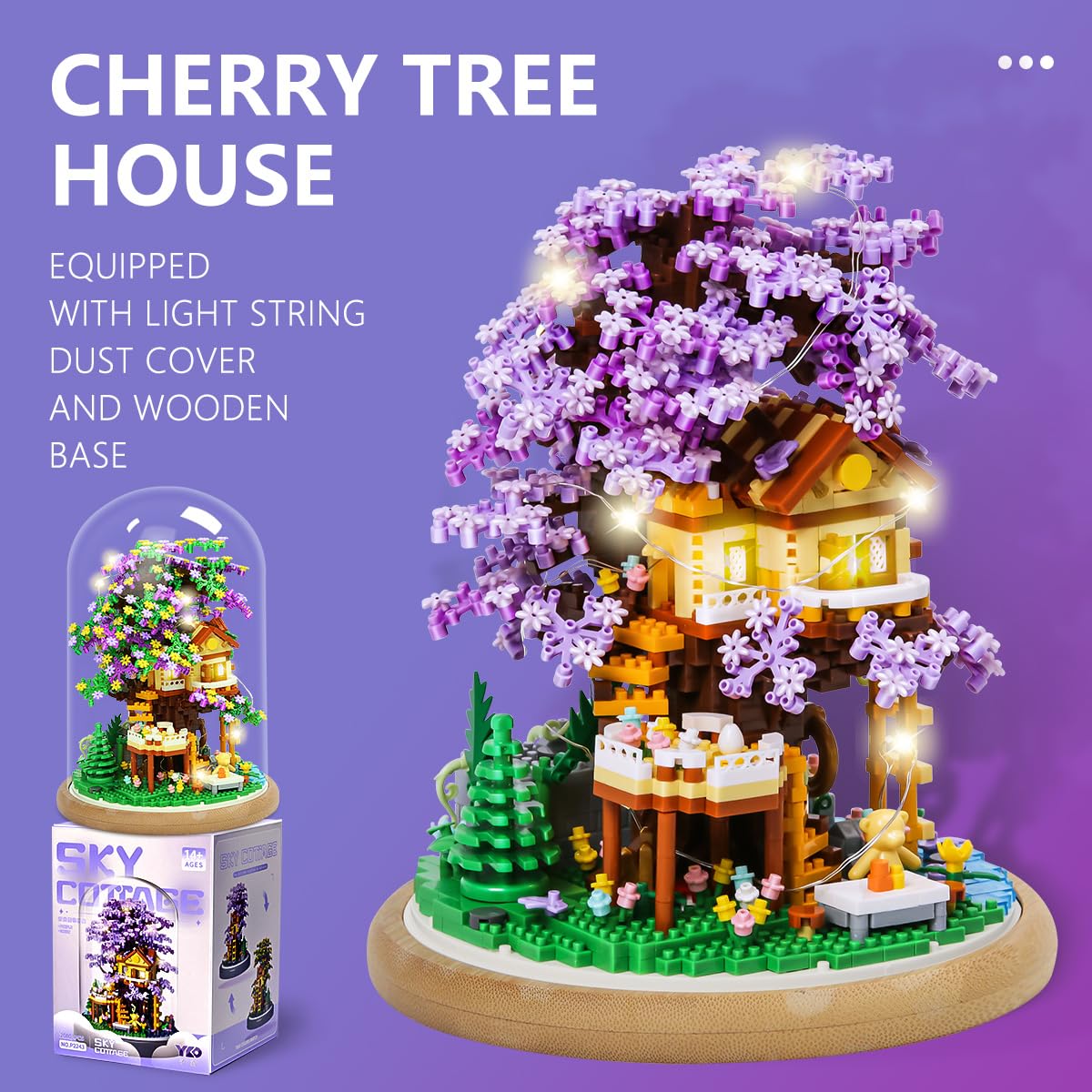 Insgen Cherry Blossom Tree House Miniature Building Blocks with Dust Cover
