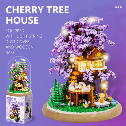Insgen Cherry Blossom Tree House Miniature Building Blocks with Dust Cover