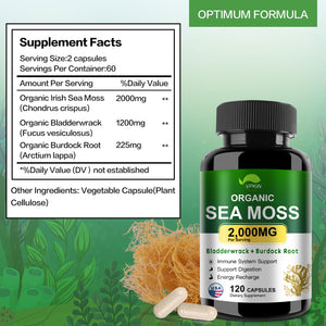 VPKIN Organic Sea Moss Capsules with Bladderwrack,Burdock Root and Black Pepper Extract-Irish SeaMoss Pills 2000mg-Promotes Immune System,Thyroid Support(120 Capsules) VPKINBuy Supplements Australia