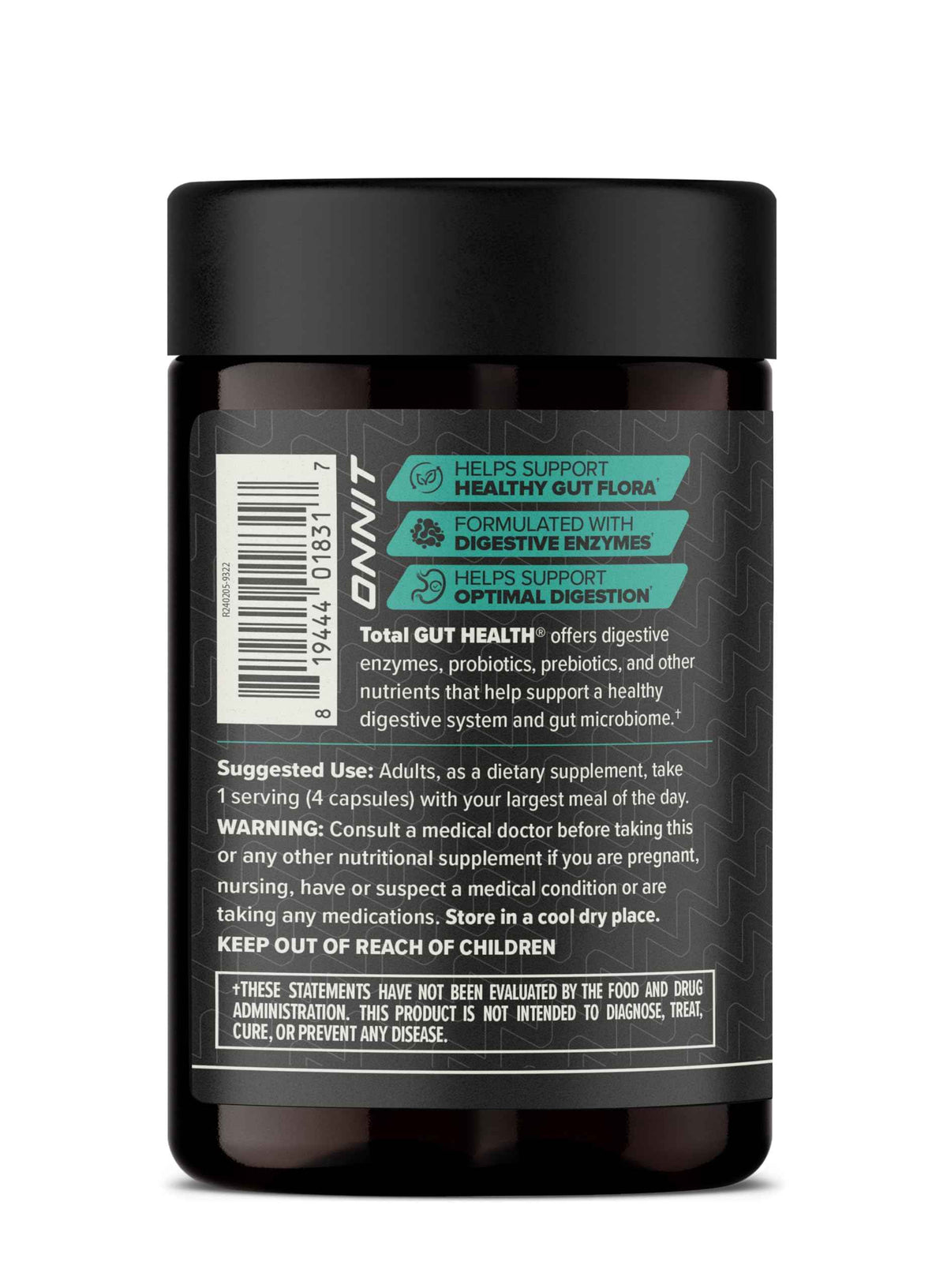 ONNIT Total Gut Health Daily Digestive Support, IGEN Non-GMO Tested Digestion Supplement for Women and Men with 7 Strains of Probiotics, Prebiotics