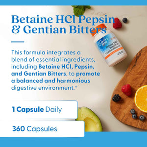 Doctor's Best Betaine HCI Pepsin & Gentian Bitters, Digestive Enzymes for Protein Breakdown & Absorption, Non-GMO, Gluten Free, 120 Caps, Original Version