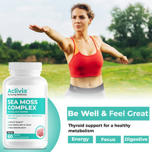 Aclivia - Organic Irish Sea Moss Capsules with Bladderwrack & Burdock Root - 102 Minerals Sea Moss Supplement - Thyroid Support, Immune Boost - Non-GMO (60 Count) AcliviaBuy Supplements Australia