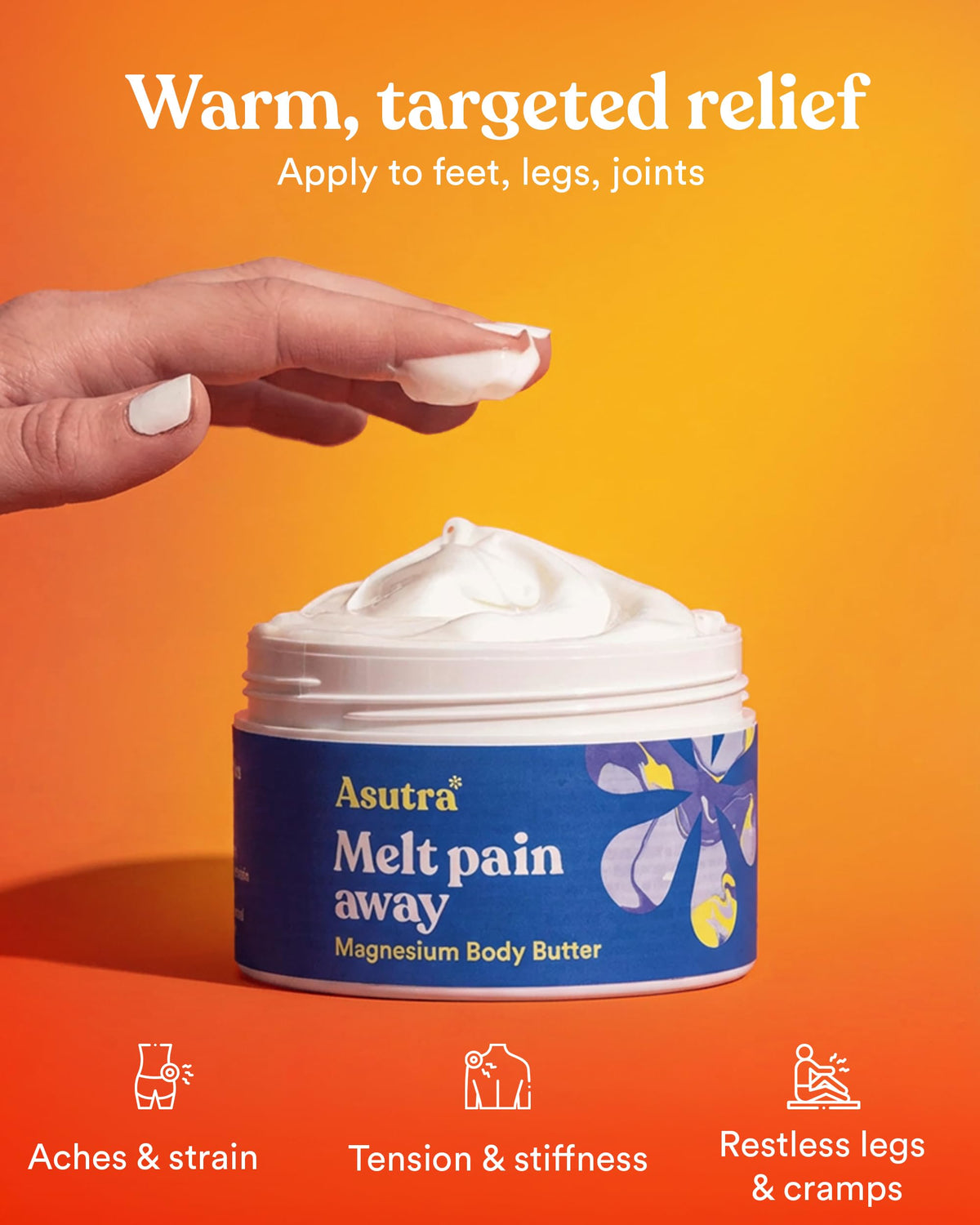 ASUTRA Melt Pain Away Magnesium Cream for Pain Relief for Feet and Body, Warming Capsaicin Cream Formula for Leg Cramps, Post-Workout Muscle Soreness, HSA/FSA Approved (Lemongrass, 7 oz)