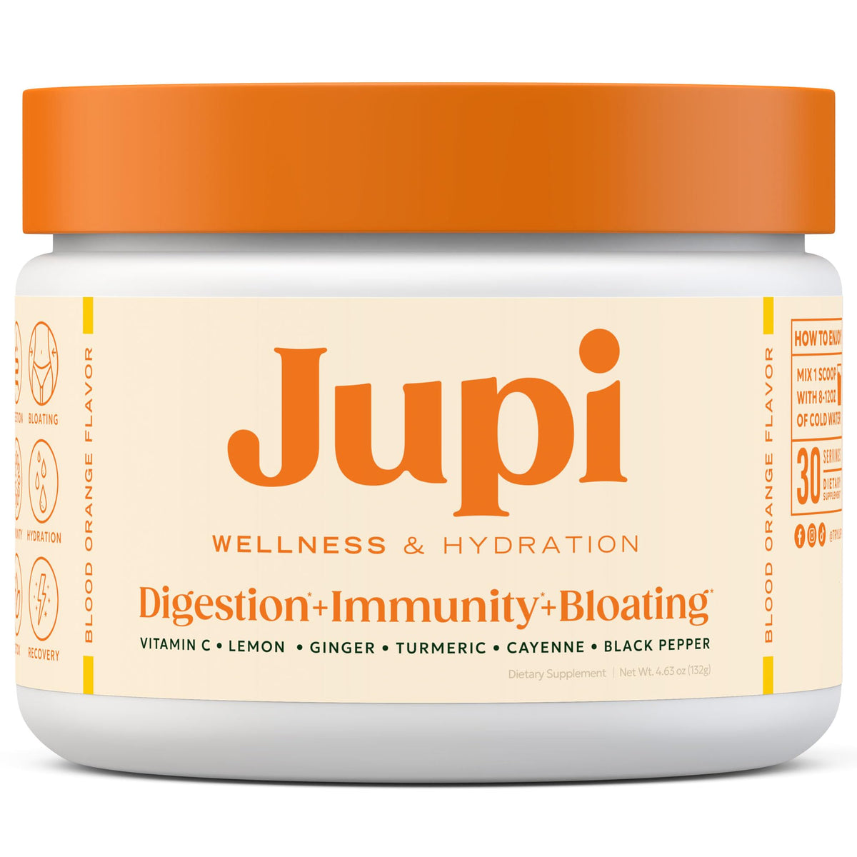 Jupi Hydration & Wellness Powder - Turmeric & Ginger shots, Vitamin C Supplement for Energy, Immune Support & Digestive Health - Vegan, Gluten-Free Drink Mix