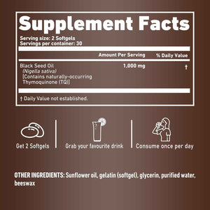 Resilia Ethiopian Black Seed Softgels 1000mg Per Serving - Premium Nigella Sativa Seed Oil Supplement - Digestive & Immune Support Formula - Easy to Swallow Soft Capsules 180 Count (Pack 3)