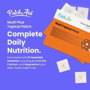 PatchAid Multi Plus Topical Patch (Pack of 2) - Daily Energy & Wellness Support, 27 Essential Vits Including Iron, B12, and Calcium, 8-Hour Wear & Slow Release, 60 Day Supply