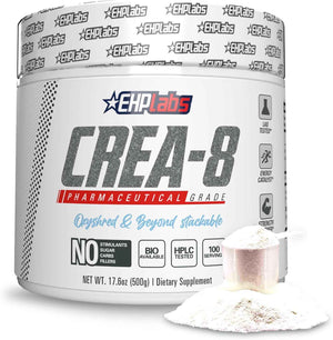 EHP Labs CREA-8 Creatine Monohydrate Powder, Unflavored, 100 Servings - Micronized Creatine For Muscle Growth, Strength & Energy. Mixes Easily, No Clumping. Pre Or Post Workout. 500g